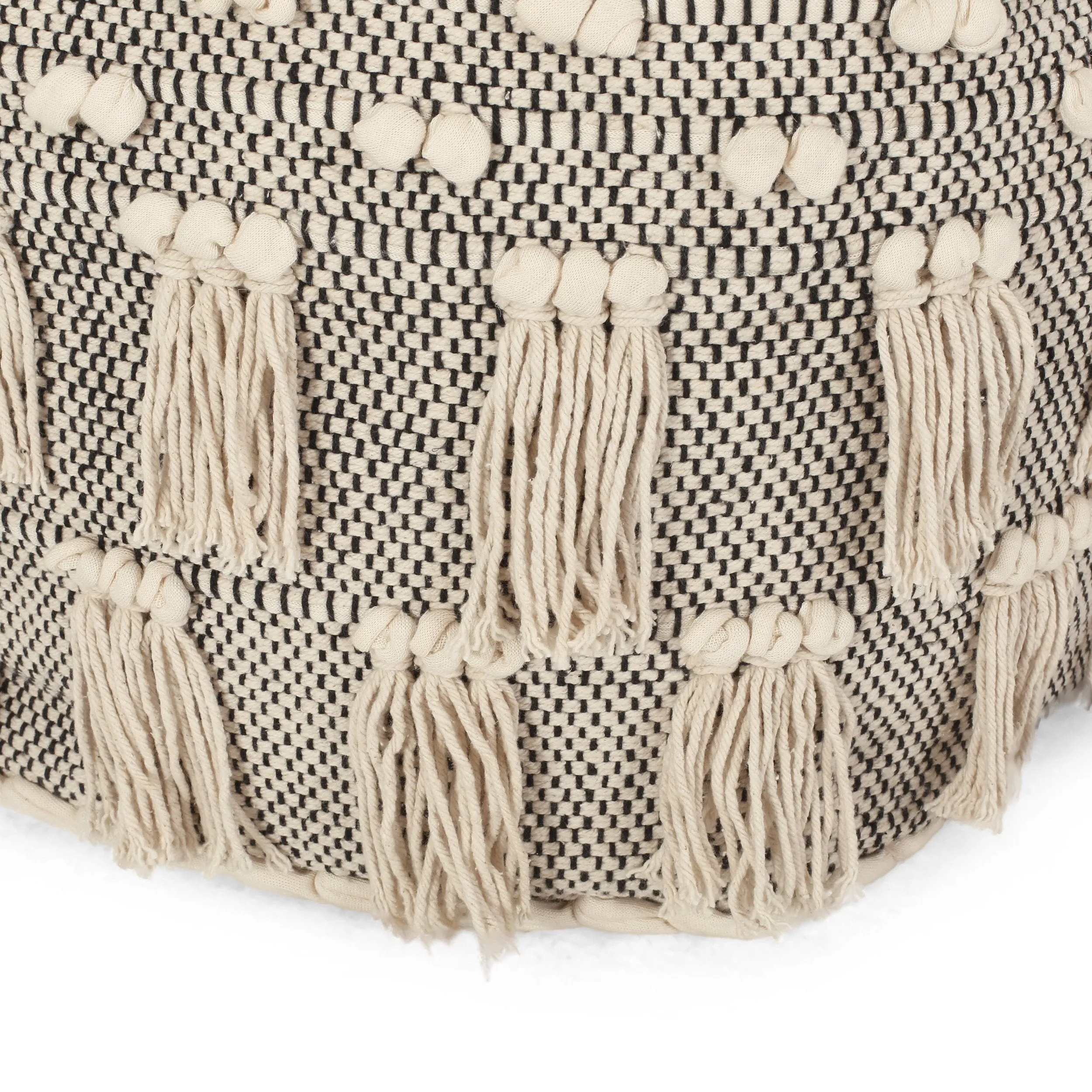 Arcola Handcrafted Boho Fabric Cube Pouf with Tassels