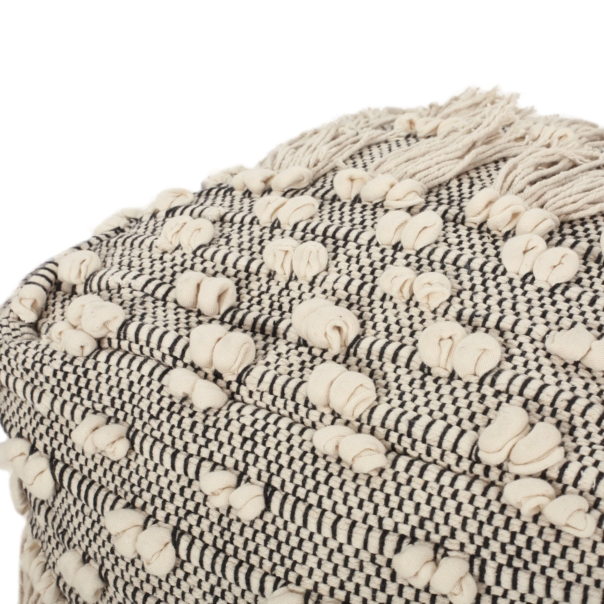 Arcola Handcrafted Boho Fabric Cube Pouf with Tassels