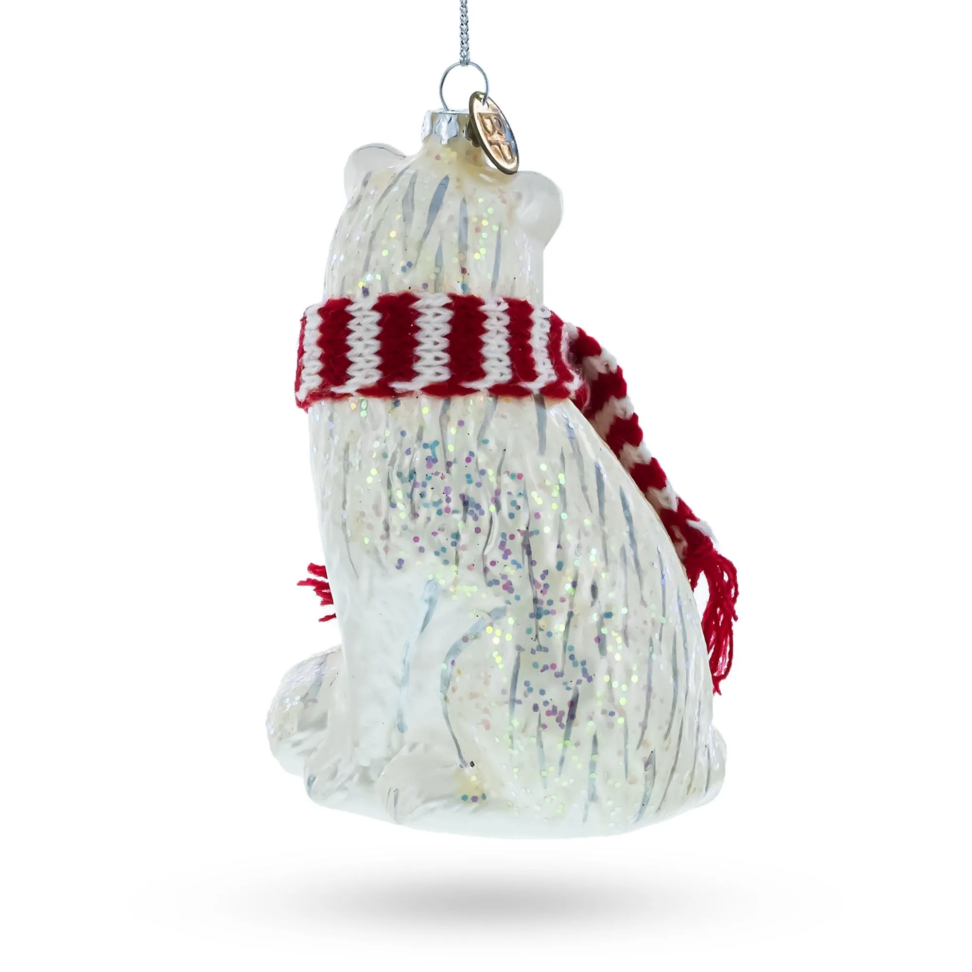 Arctic Fox With Scarf - Blown Glass Christmas Ornament