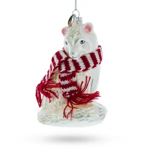 Arctic Fox With Scarf - Blown Glass Christmas Ornament