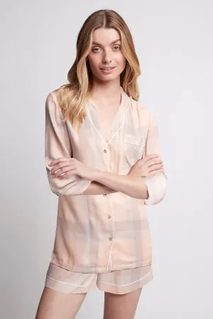 Ardelia Pyjama Long Sleeve with Short Set - Blush Check