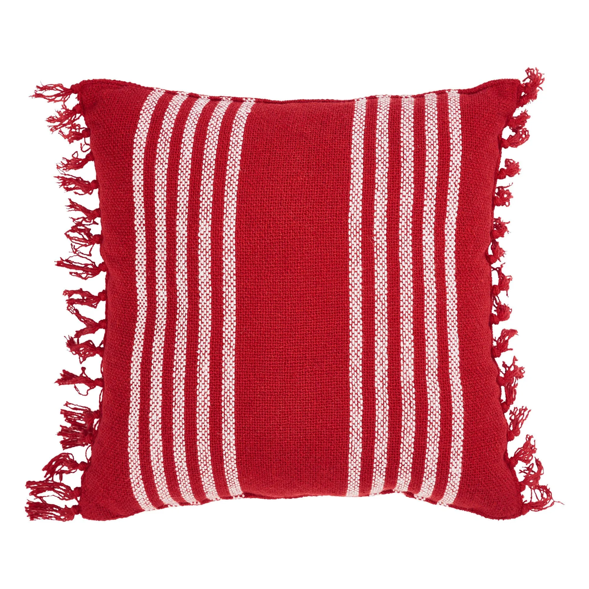 Arendal Red Stripe Fringed Pillow 12"