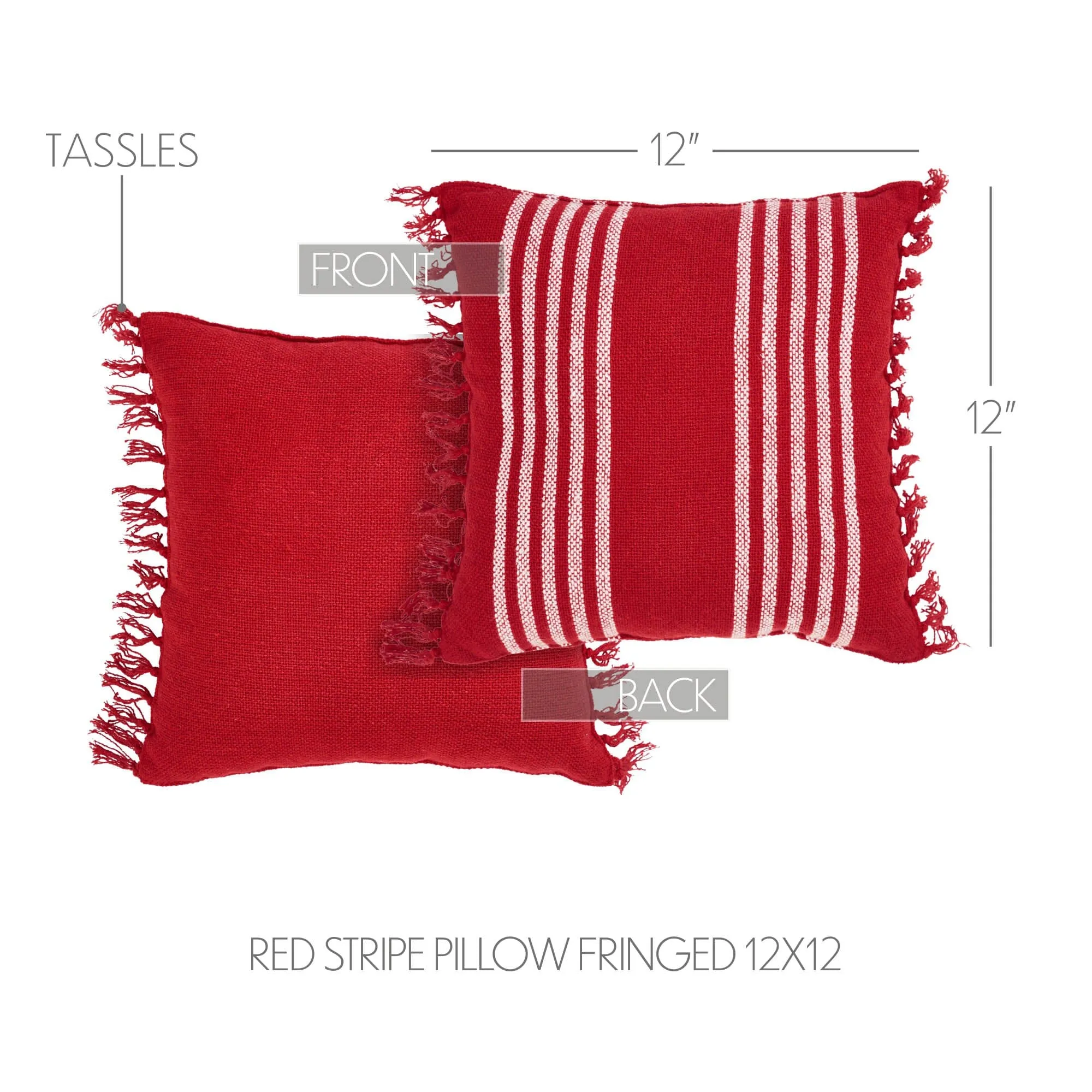 Arendal Red Stripe Fringed Pillow 12"