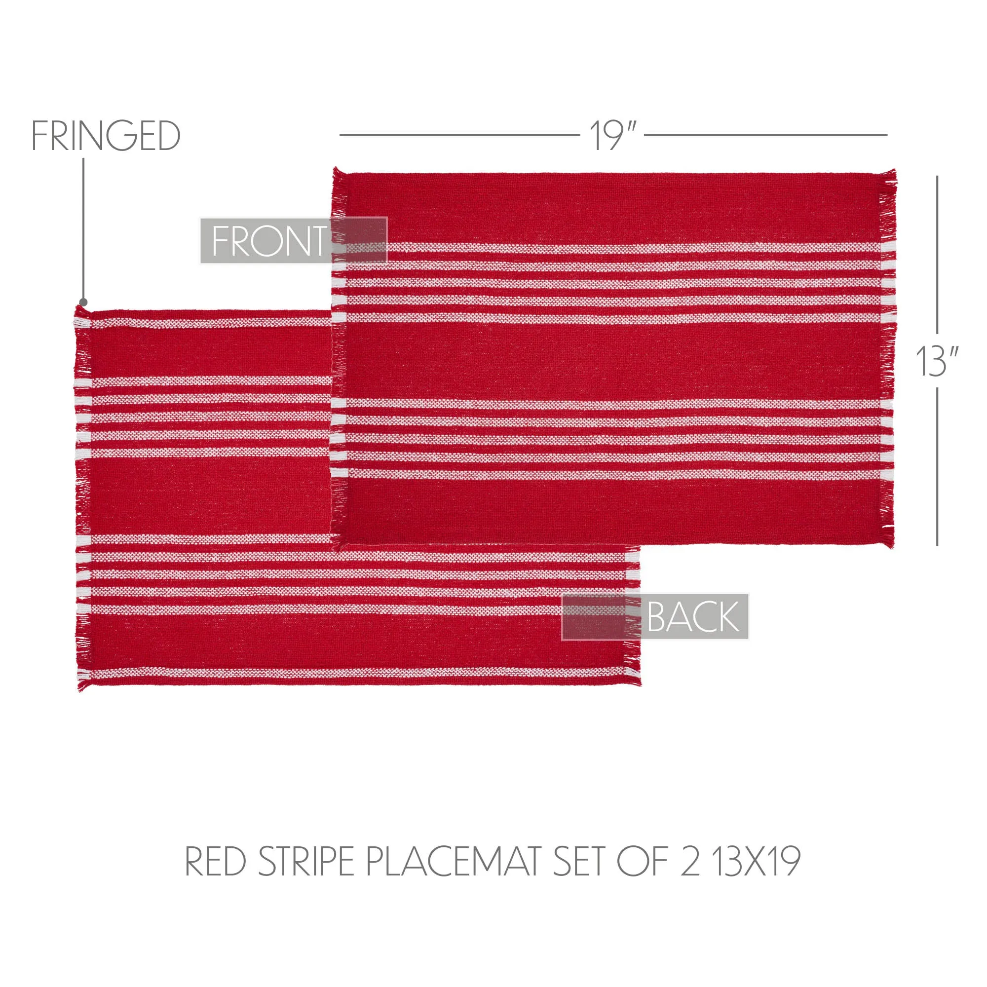 Arendal Red Stripe Placemat Set of 2 Fringed 13x19