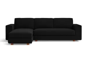 Arezzo 3 Seater Left Hand Facing Chaise Lounge Corner Sofa Black Linen Fabric