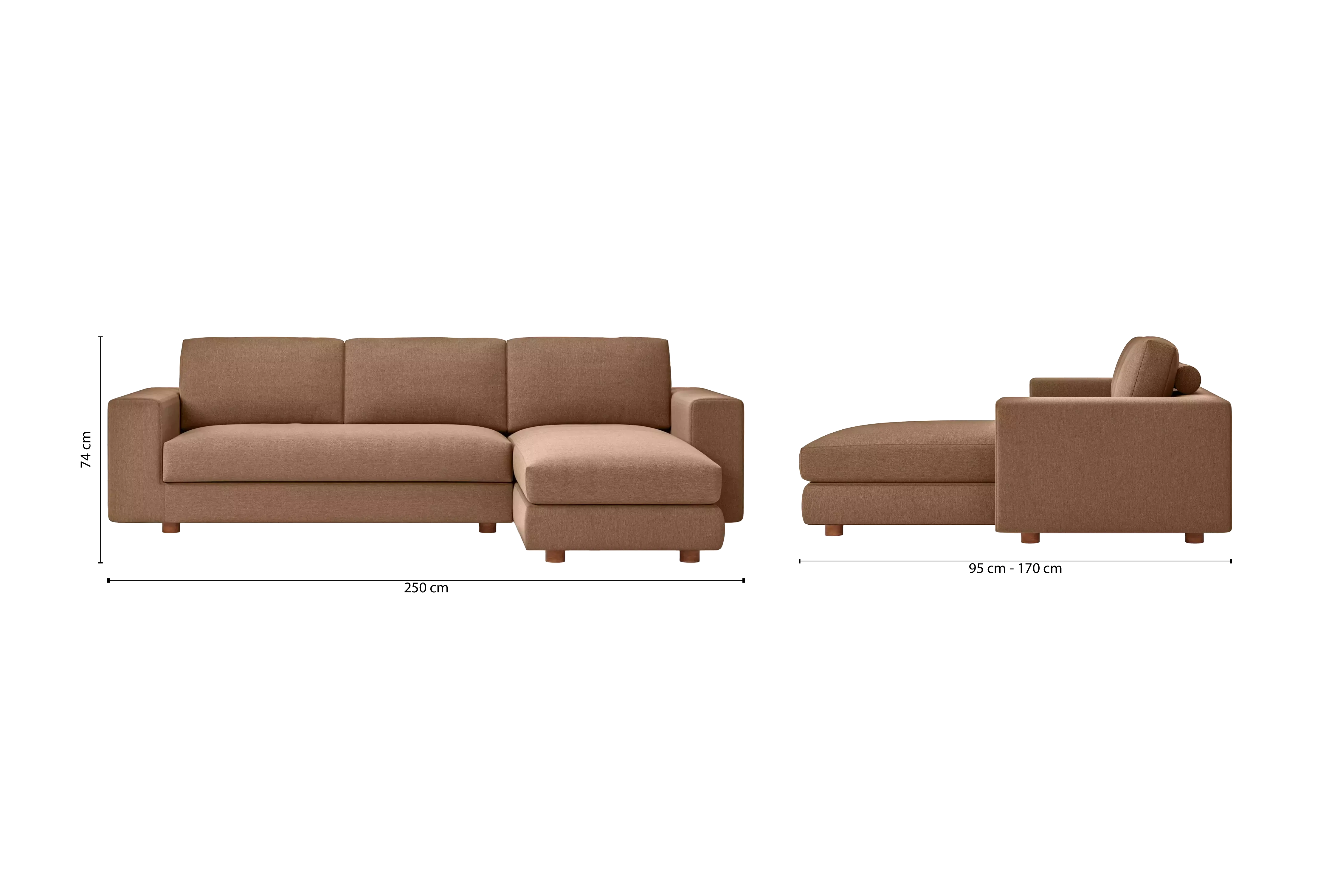 Arezzo 3 Seater Right Hand Facing Chaise Lounge Corner Sofa Caramel Linen Fabric