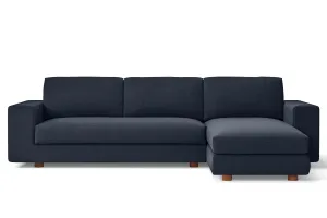 Arezzo 4 Seater Right Hand Facing Chaise Lounge Corner Sofa Dark Blue Linen Fabric