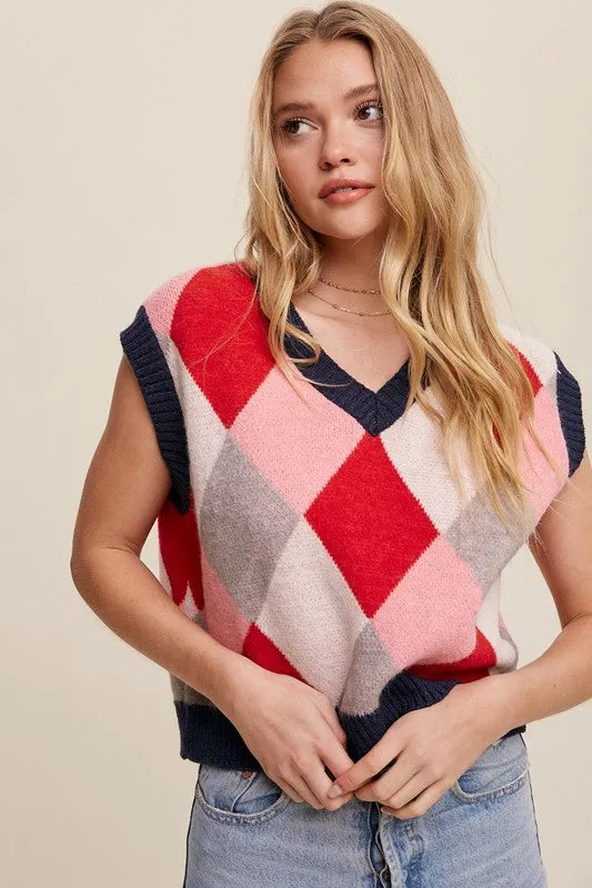 Argyle Cropped Sweater Vest // 3 Color Options