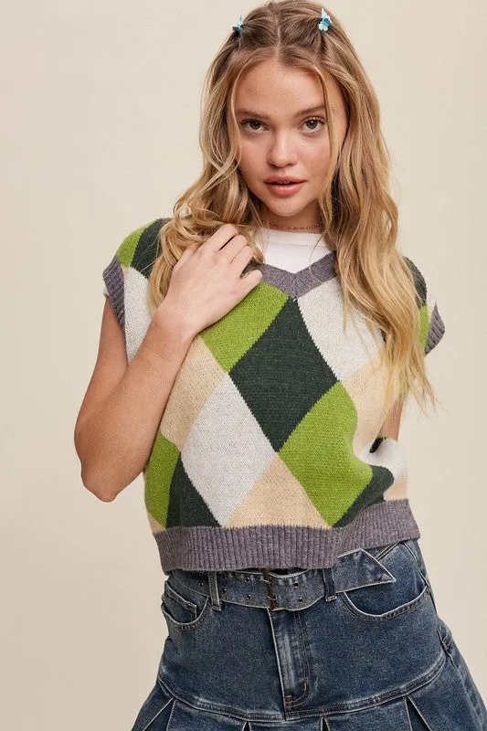 Argyle Cropped Sweater Vest // 3 Color Options