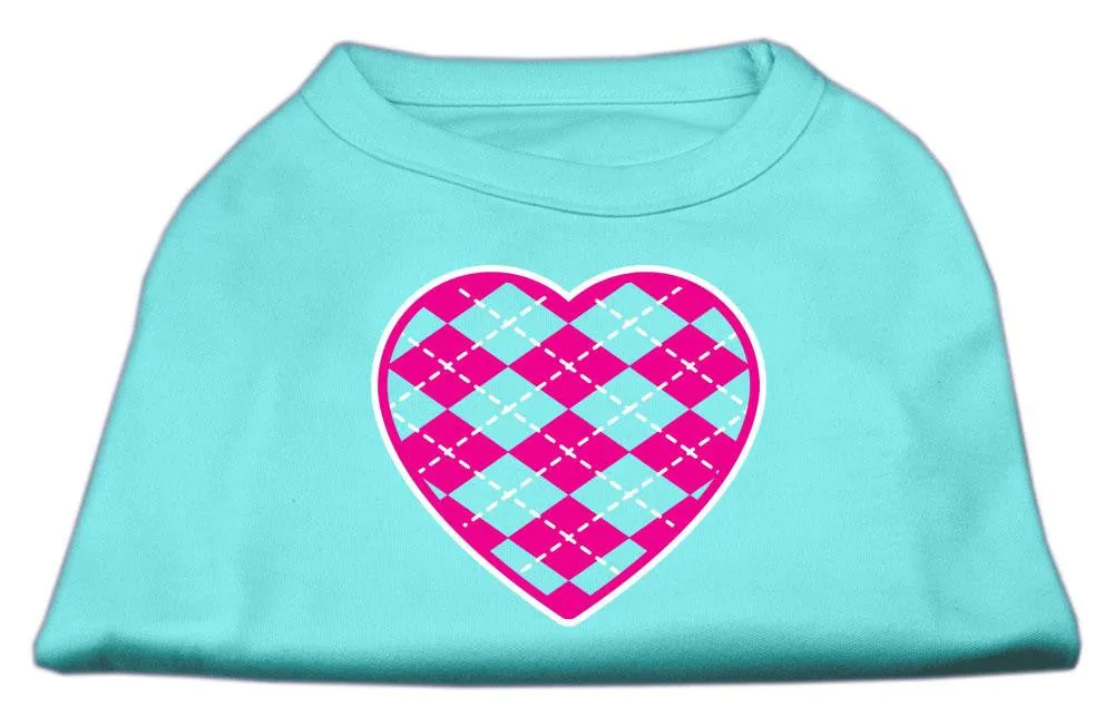 Argyle Heart Pink Screen Print Shirt Aqua XXL (18)