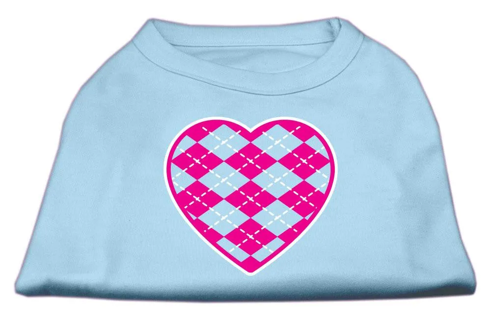 Argyle Heart Pink Screen Print Shirt Baby Blue XS (8)