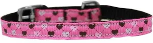 Argyle Hearts Nylon Dog Collar with classic buckle 3-8" Bright Pink Size 14