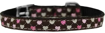 Argyle Hearts Nylon Dog Collar with classic buckle 3-8" Brown Size 16