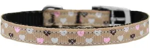 Argyle Hearts Nylon Dog Collar with classic buckle 3-8" Tan Size 10