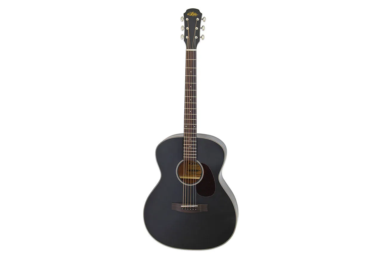 Aria 101-MTBK-OM Matte Black Spruce Top Orchestra Guitar