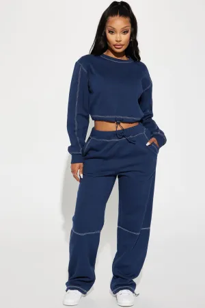 Aria Contrast Stitch Fleece Lounge Jogger - Navy