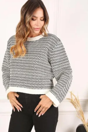 Aria Herringbone Crew Neck - Sweater