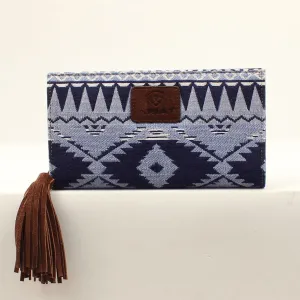 Ariat Blue Southwest Pattern Madison Clutch Wallet with Brown Fringe Tassel