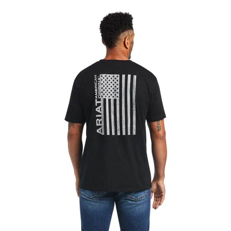 Ariat Man's Black Woodgrain Flag T-Shirt