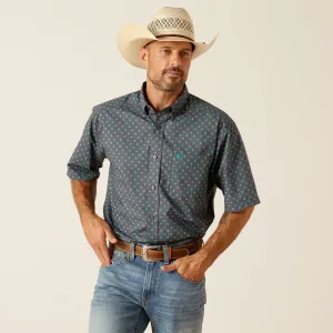 Ariat Men's Johnnie Grey with Turquoise Print Short Sleeve Classic Fit Button-Down Shirt