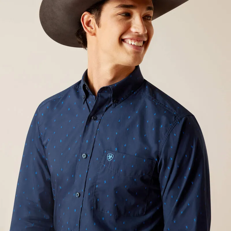 Ariat Men's Pollerd L/S Fitted Western Button Down Shirt in Dark Blue Cactus