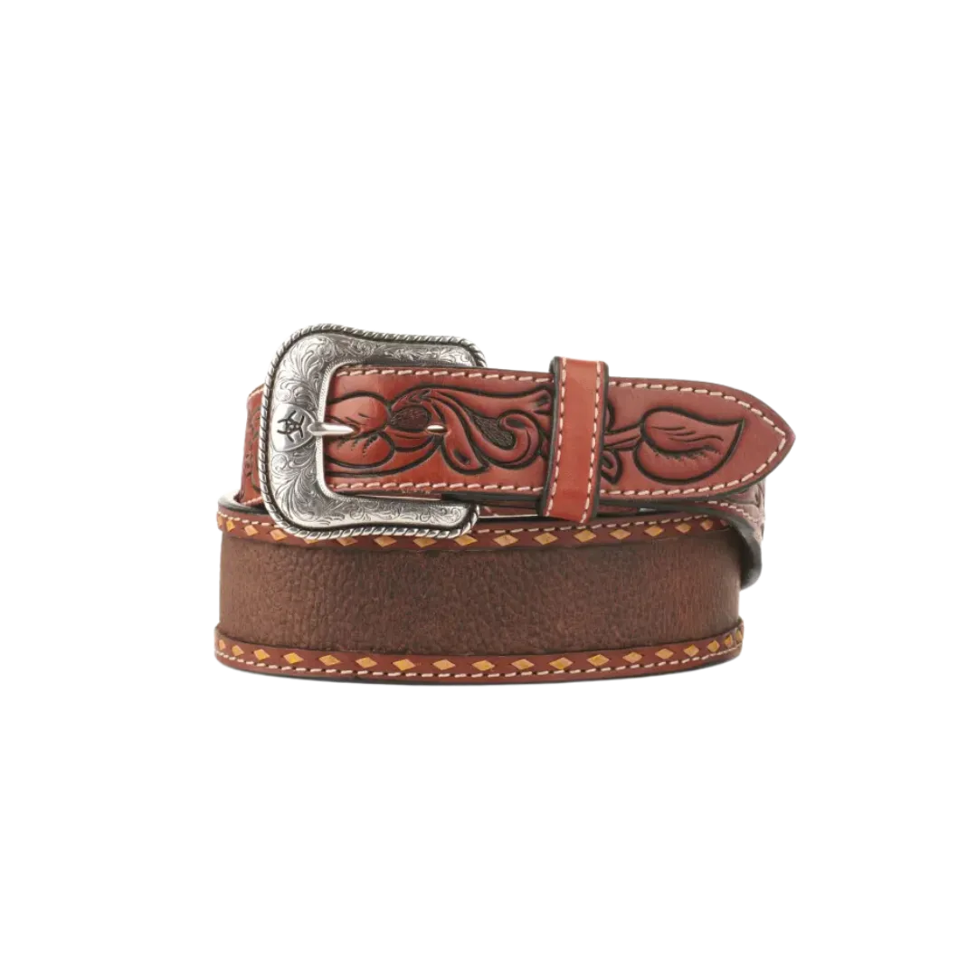 Ariat Men's Tooled Floral Scrolling On Tabs Textured Western Brown Belt