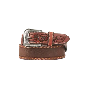 Ariat Men's Tooled Floral Scrolling On Tabs Textured Western Brown Belt