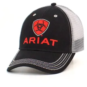 ARIAT Red Embroidered Shield (Black/Grey) - Trucker Cap