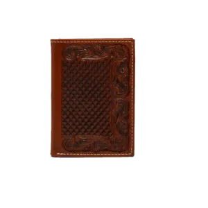 Ariat Western Men's Trifold Leather Embossed Weave Floral Tan Wallet