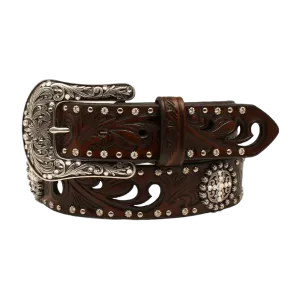 Ariat Women's Crystal Conchos & Studs Brown Leather Belt