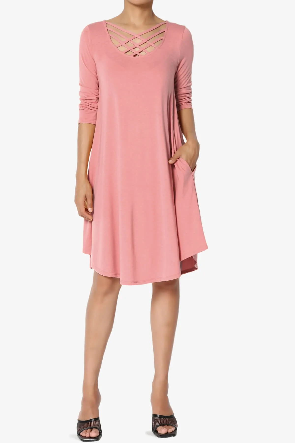 Ariella 3/4 Sleeve Strappy Scoop Neck Dress