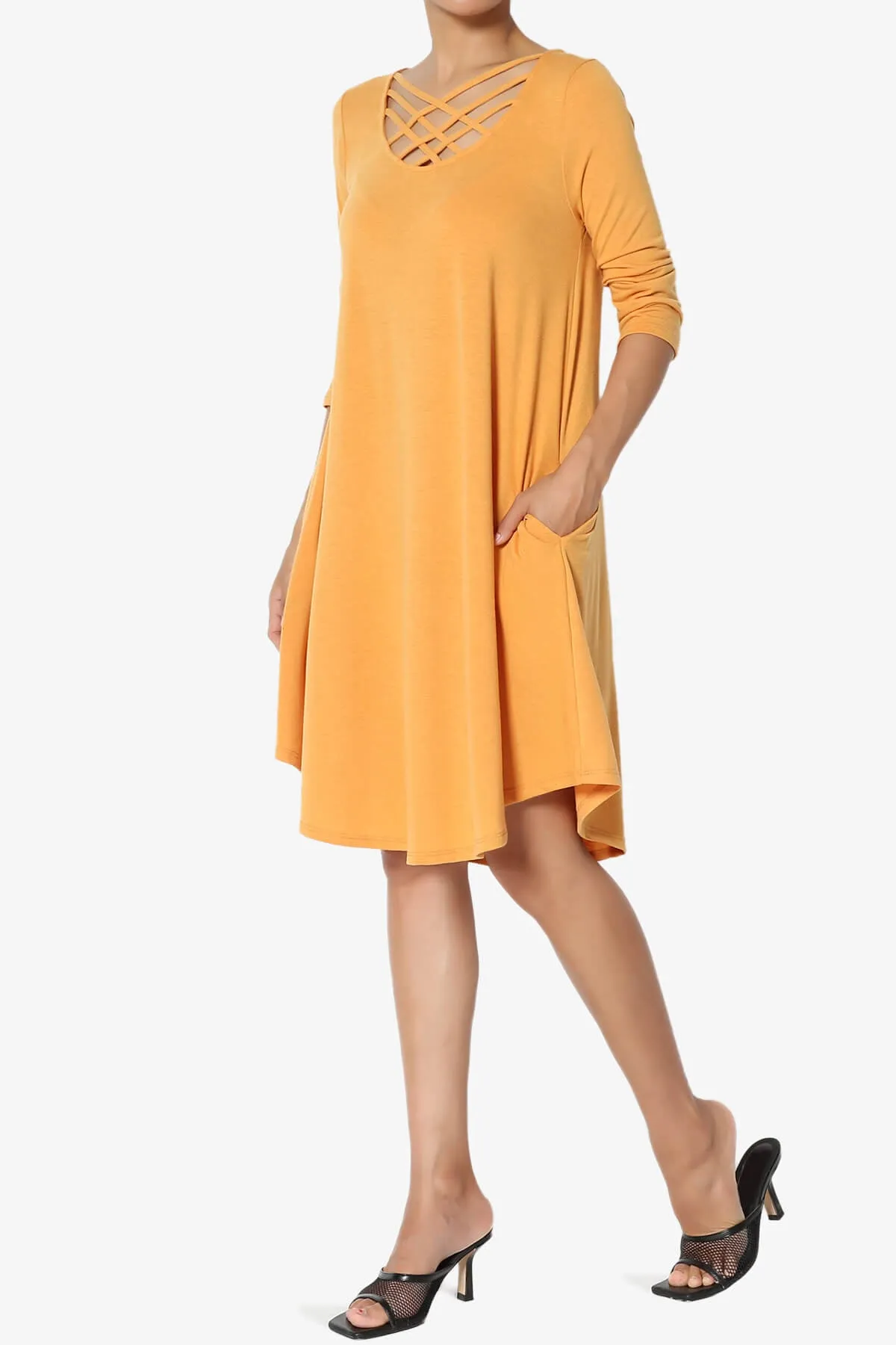 Ariella 3/4 Sleeve Strappy Scoop Neck Dress