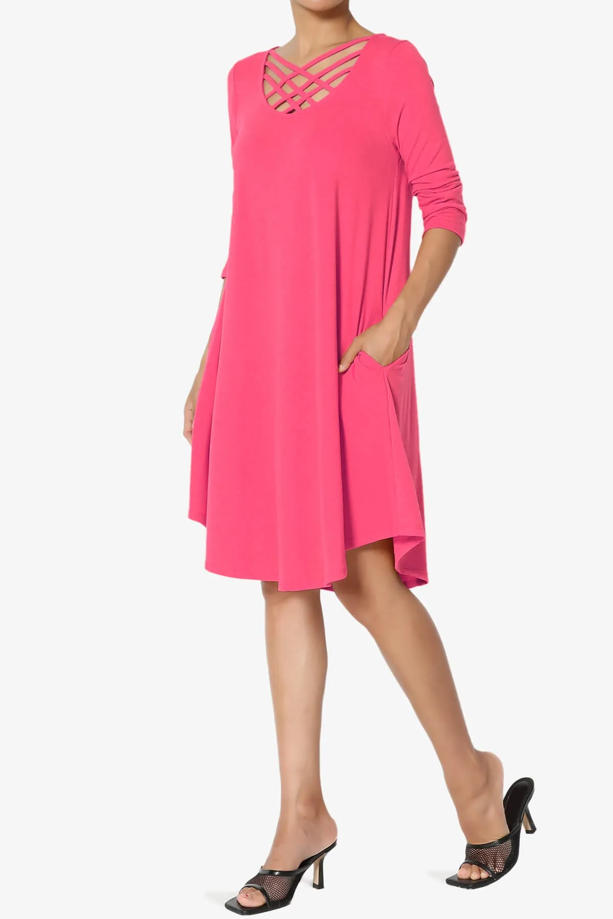 Ariella 3/4 Sleeve Strappy Scoop Neck Dress