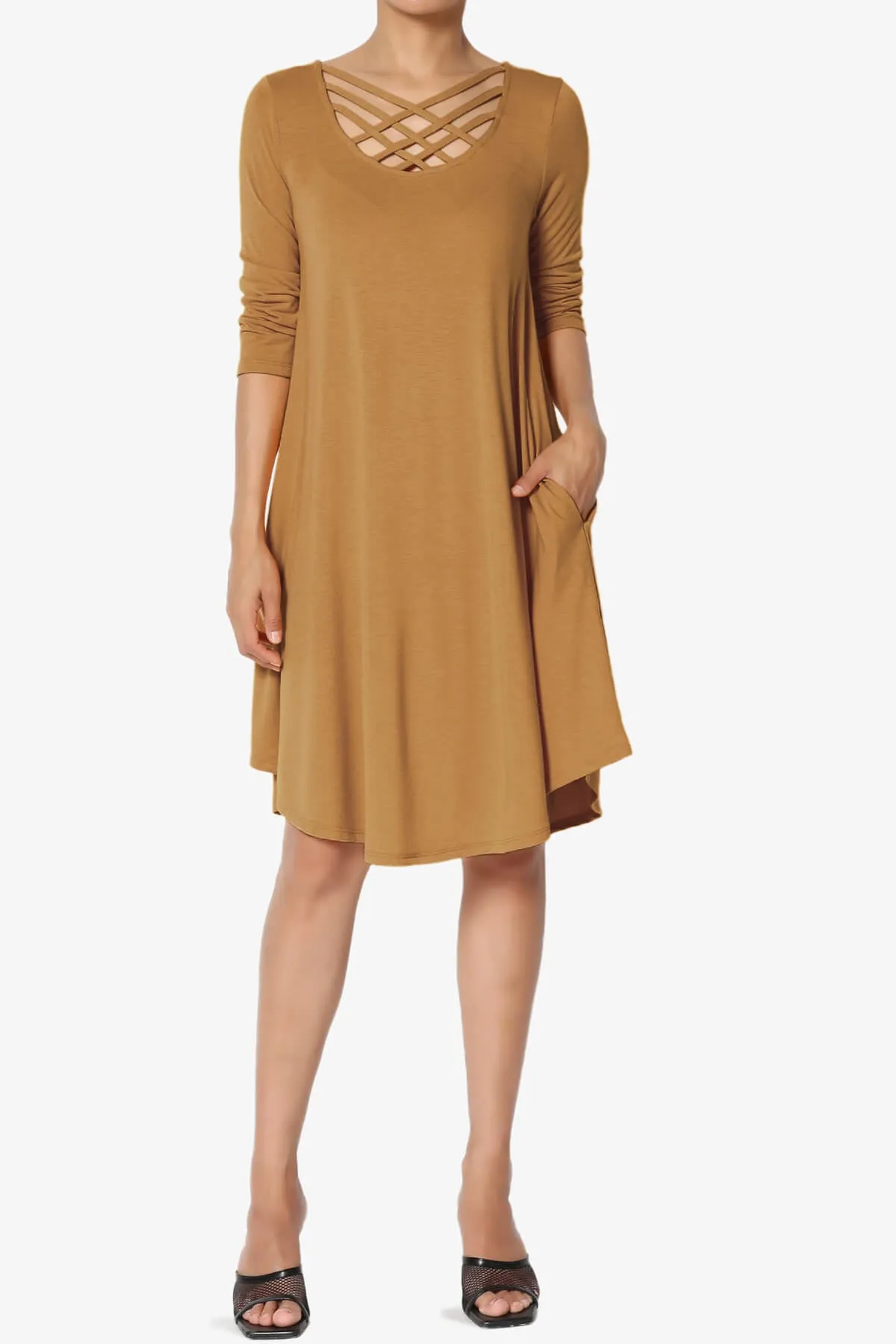 Ariella 3/4 Sleeve Strappy Scoop Neck Dress