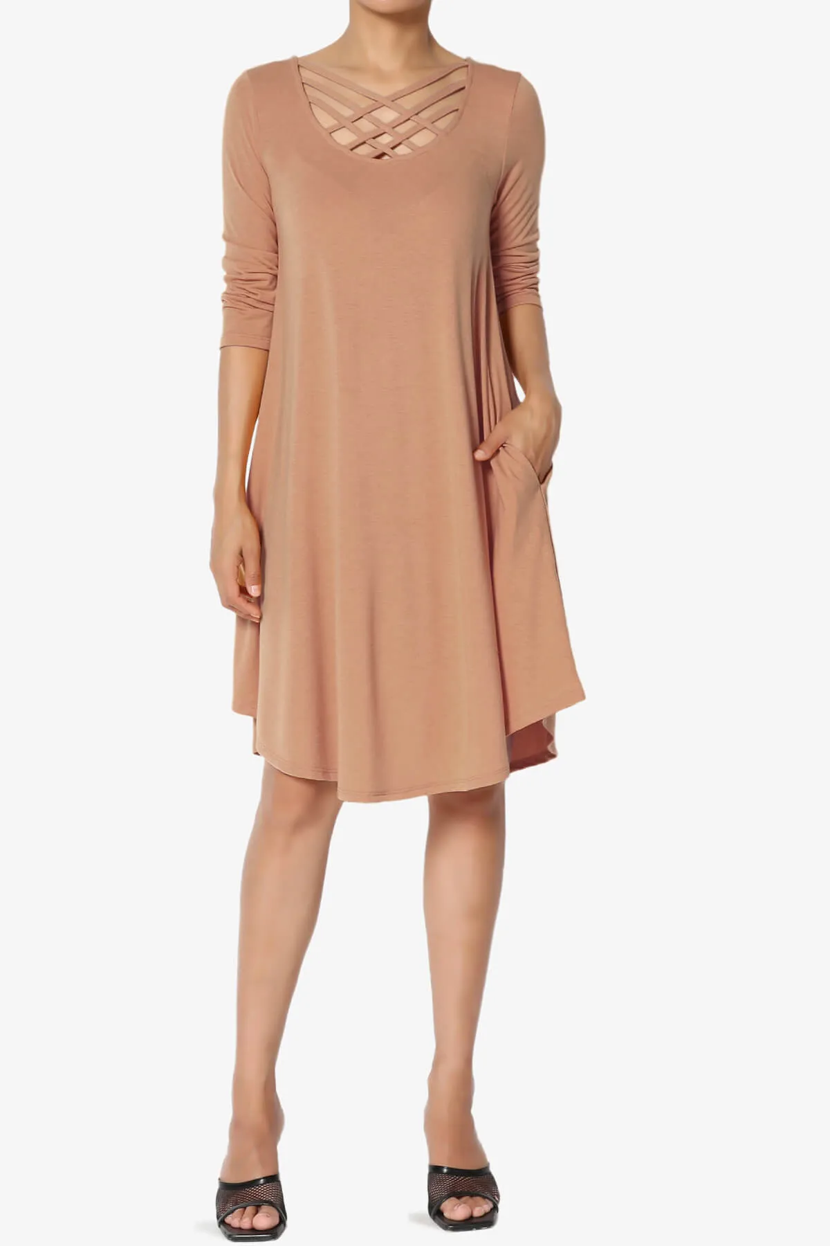 Ariella 3/4 Sleeve Strappy Scoop Neck Dress