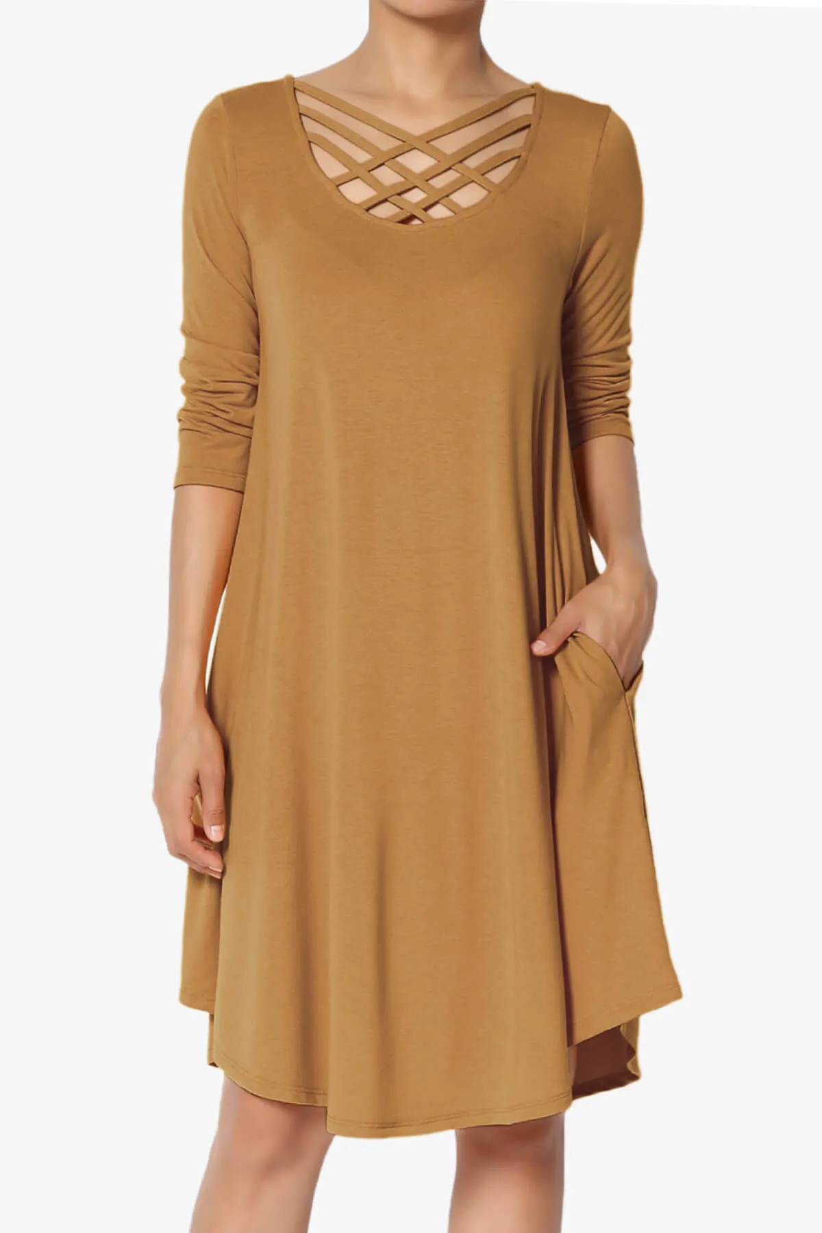 Ariella 3/4 Sleeve Strappy Scoop Neck Dress