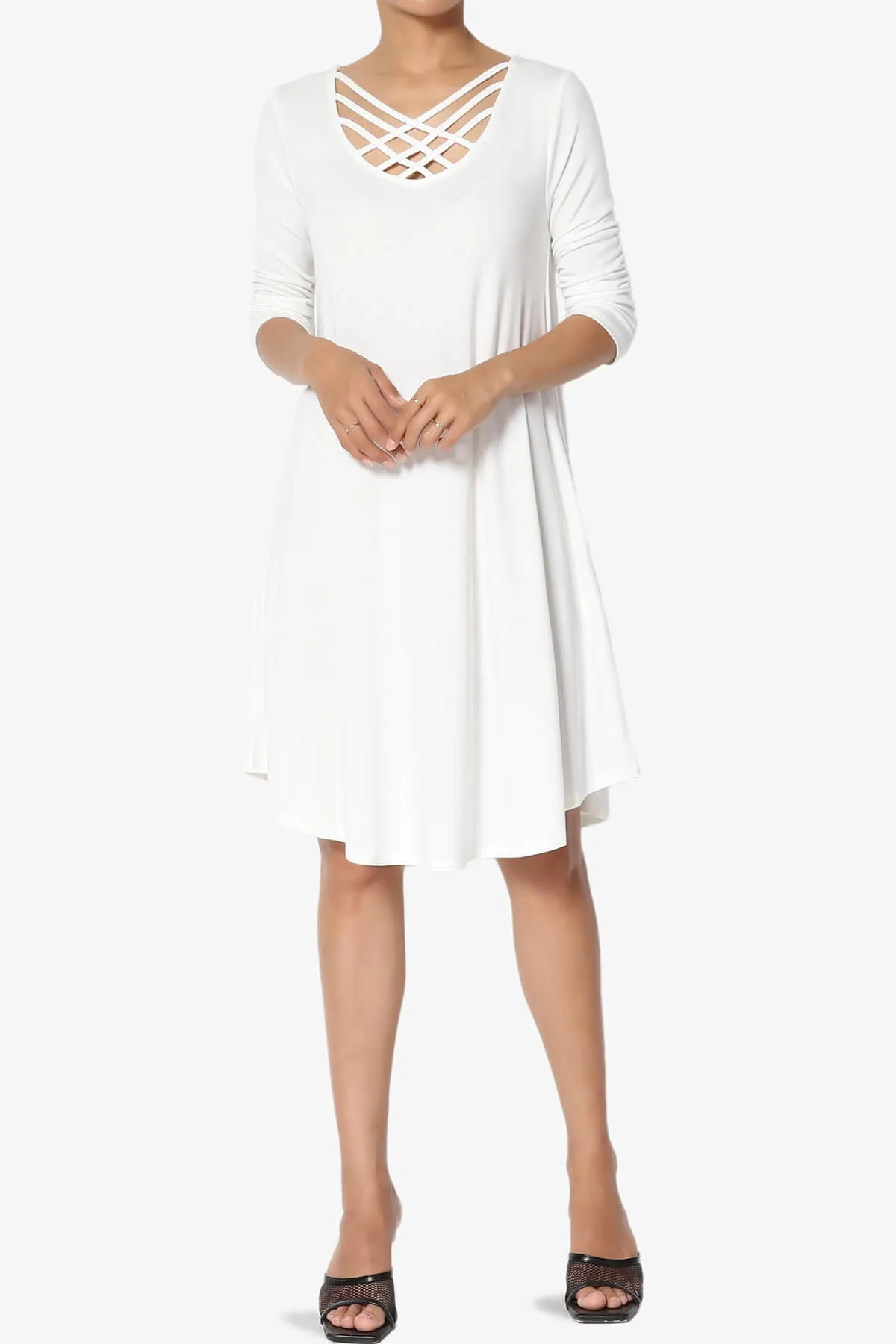 Ariella 3/4 Sleeve Strappy Scoop Neck Dress