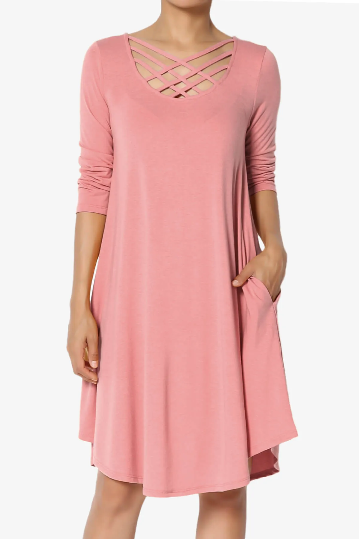 Ariella 3/4 Sleeve Strappy Scoop Neck Dress