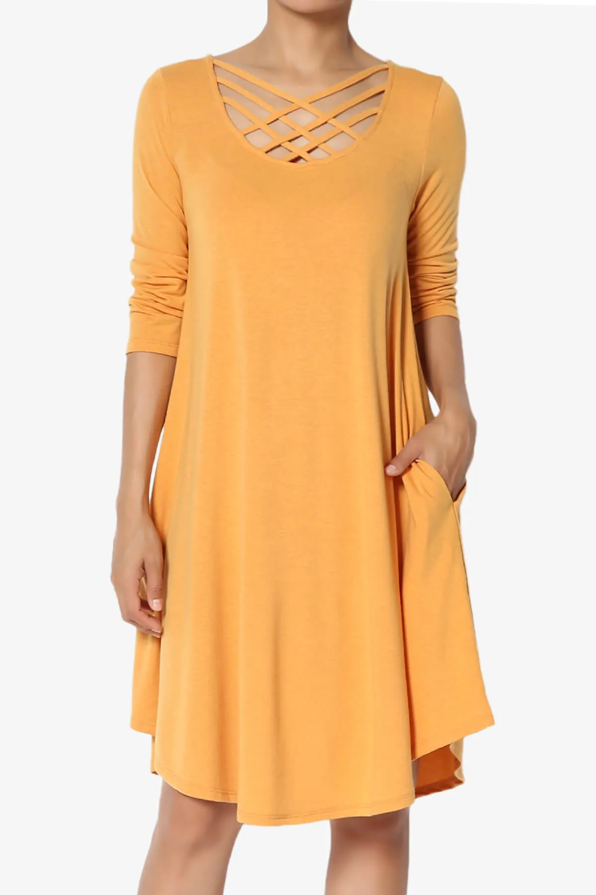 Ariella 3/4 Sleeve Strappy Scoop Neck Dress