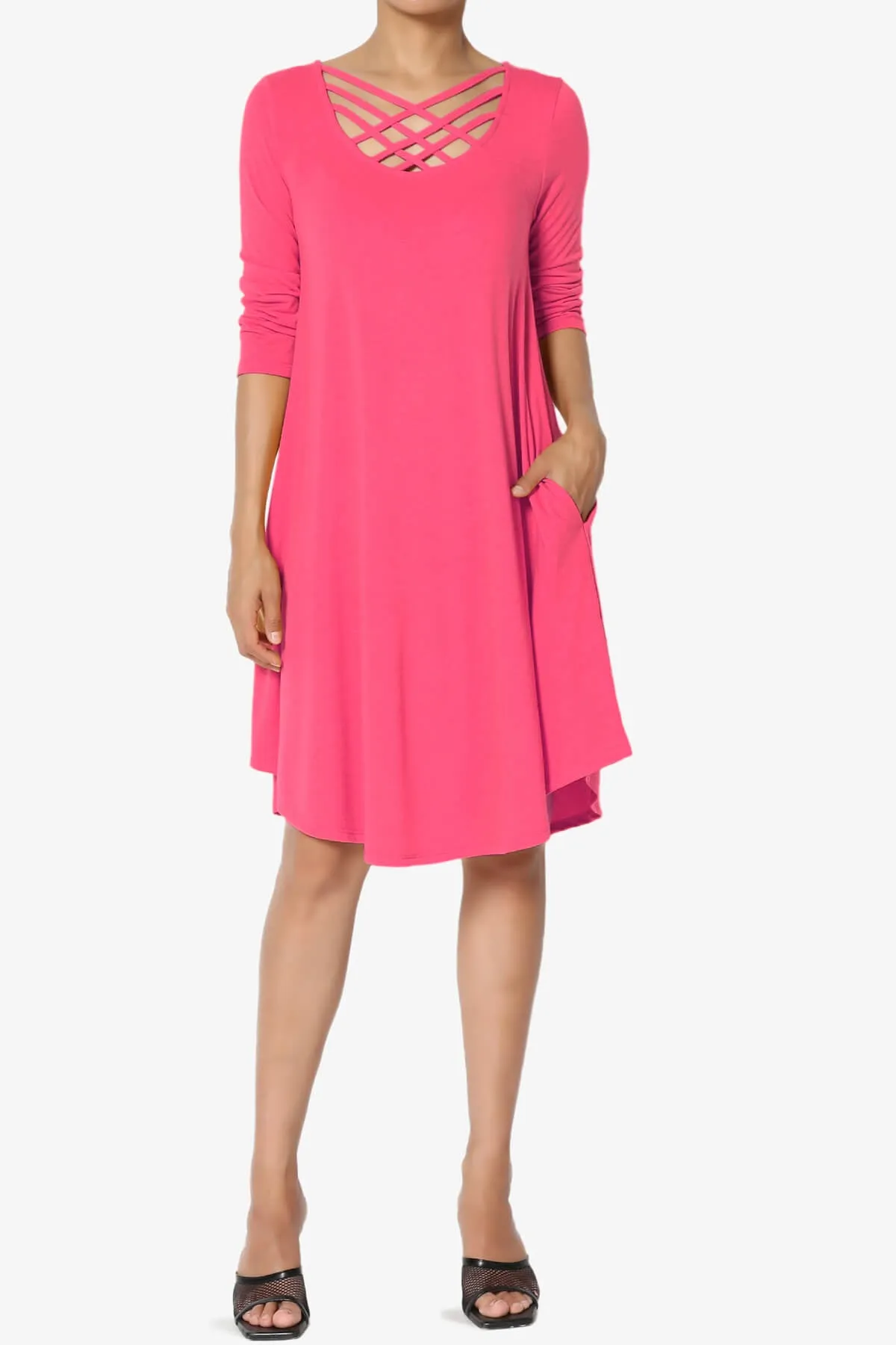 Ariella 3/4 Sleeve Strappy Scoop Neck Dress