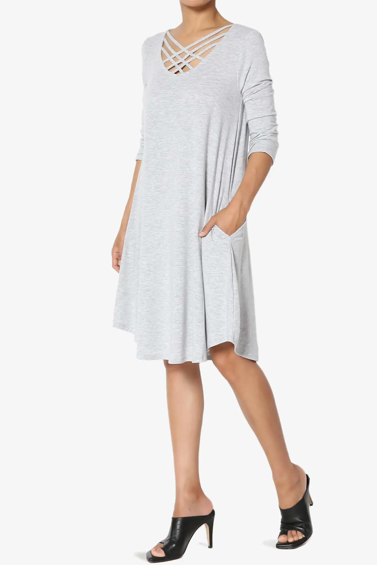 Ariella 3/4 Sleeve Strappy Scoop Neck Dress