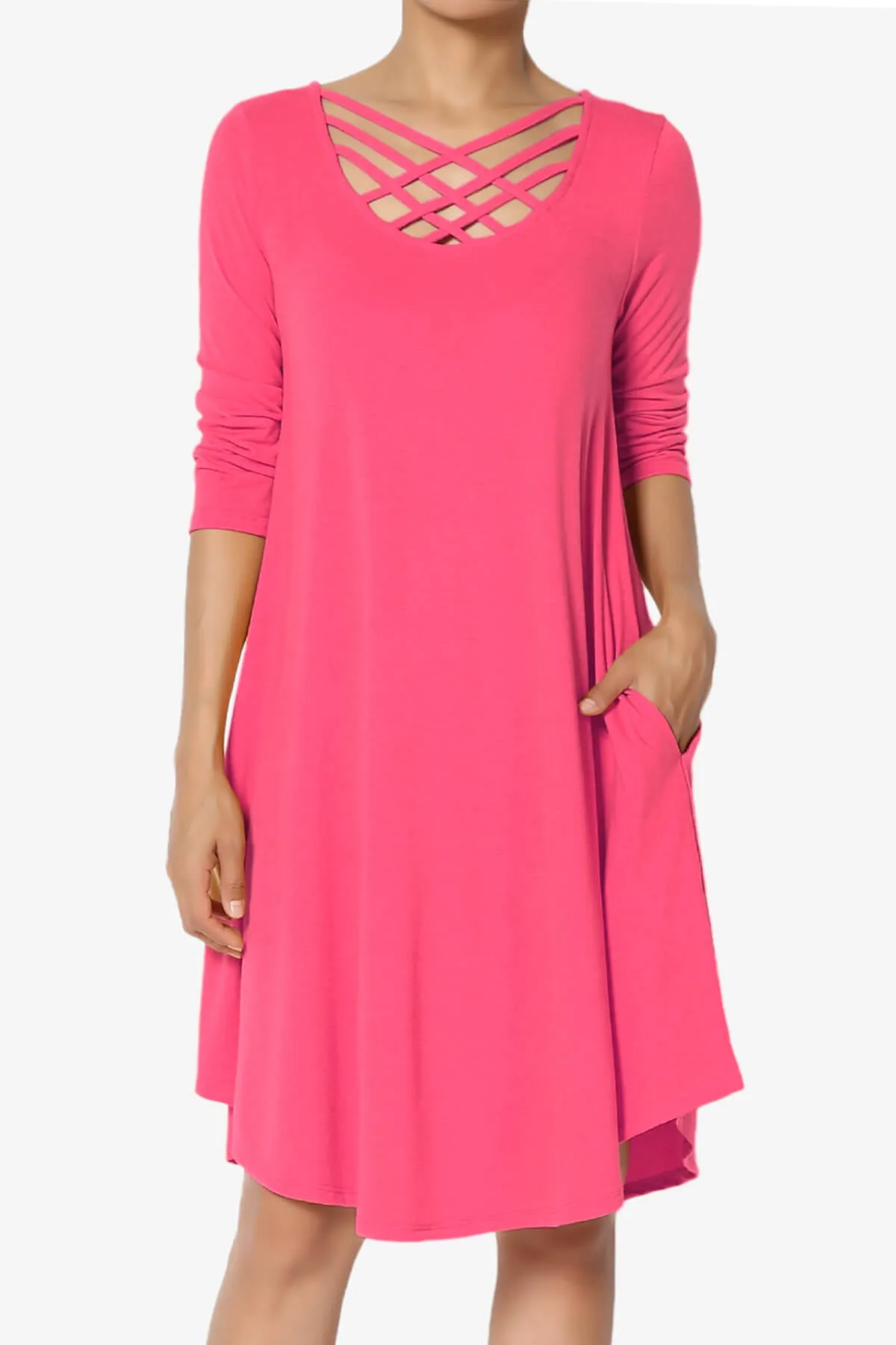 Ariella 3/4 Sleeve Strappy Scoop Neck Dress