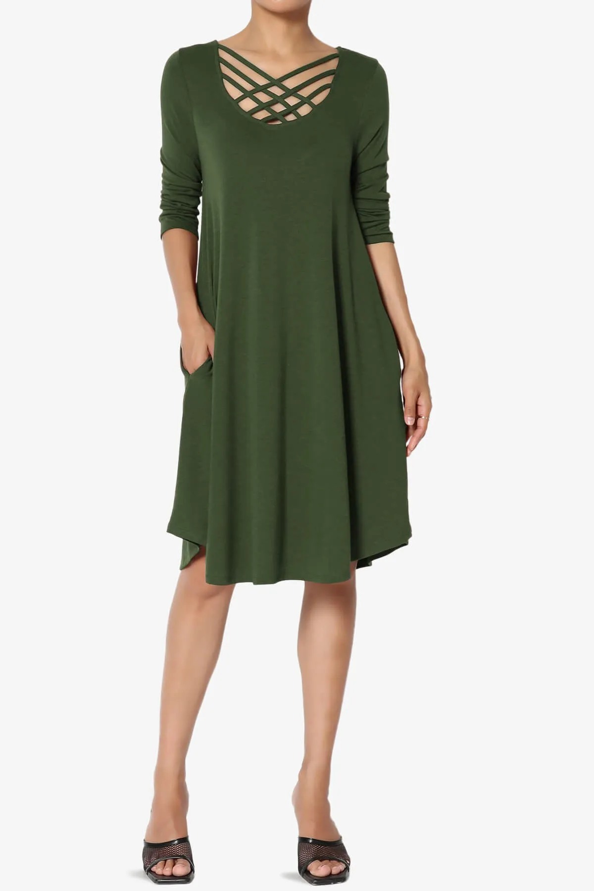 Ariella 3/4 Sleeve Strappy Scoop Neck Dress