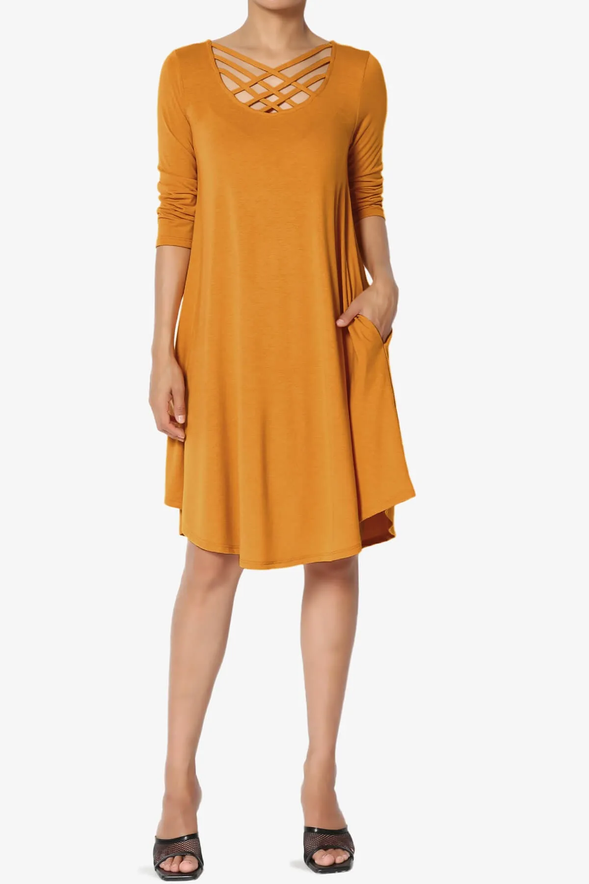 Ariella 3/4 Sleeve Strappy Scoop Neck Dress