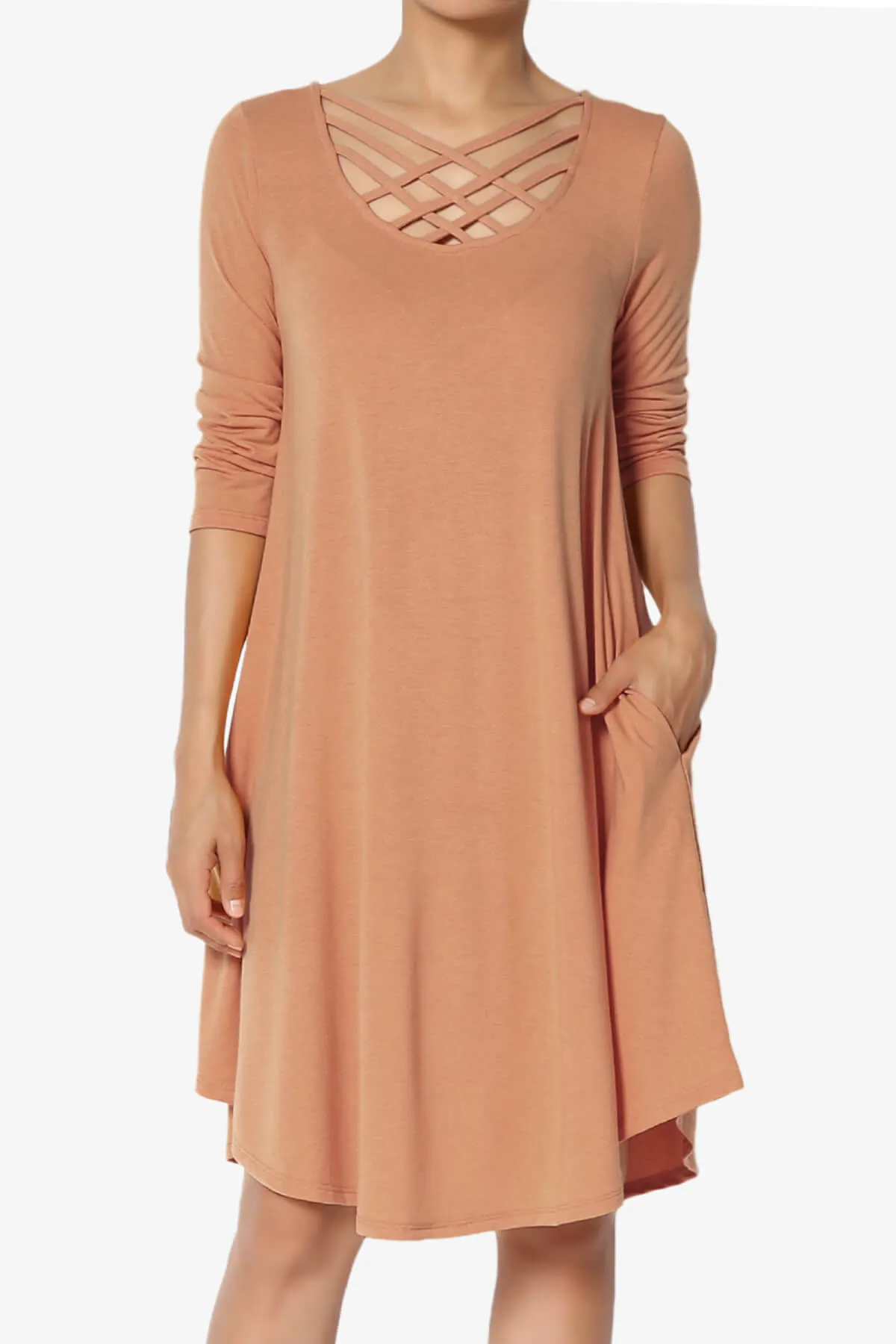 Ariella 3/4 Sleeve Strappy Scoop Neck Dress