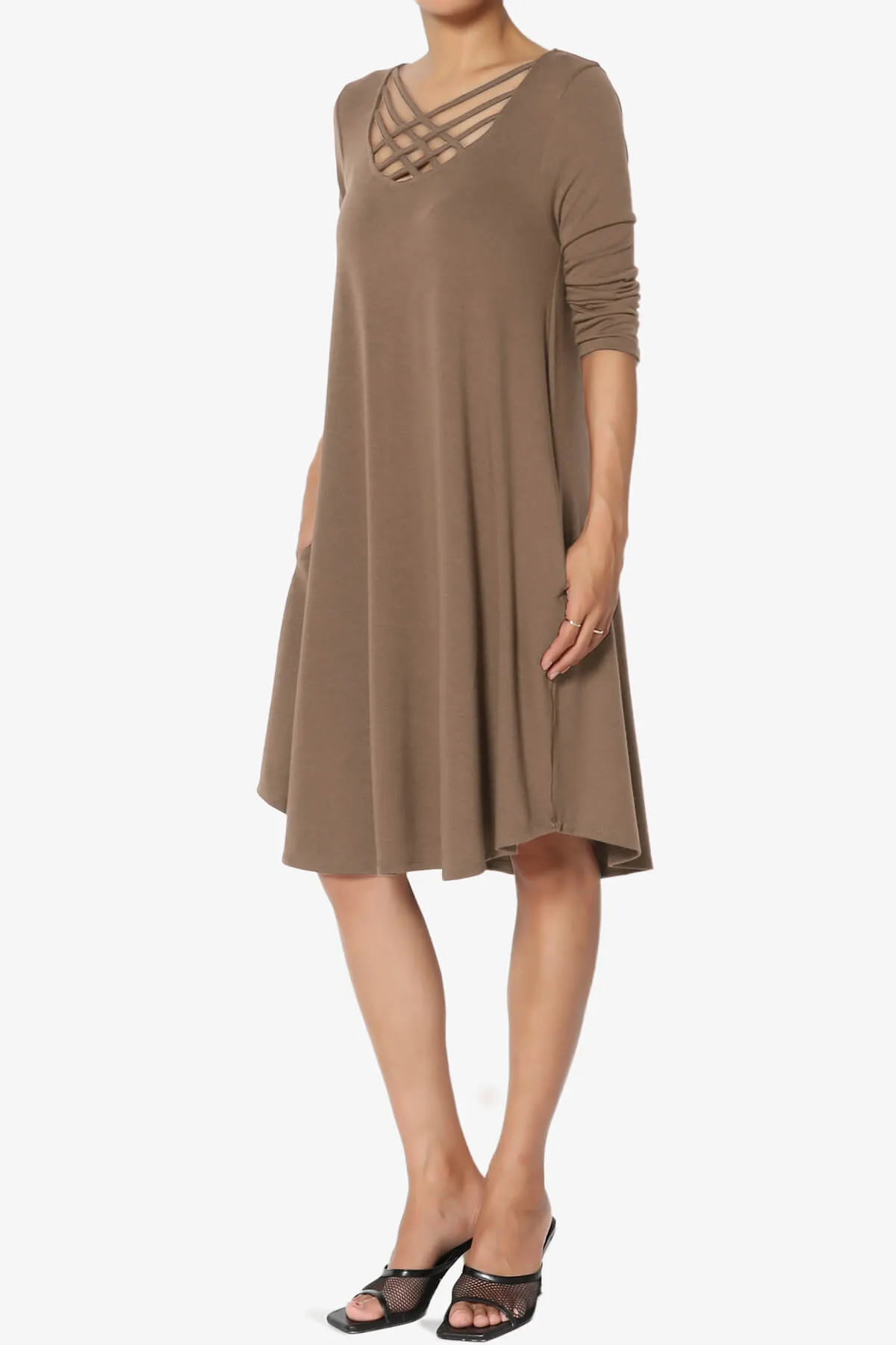 Ariella 3/4 Sleeve Strappy Scoop Neck Dress