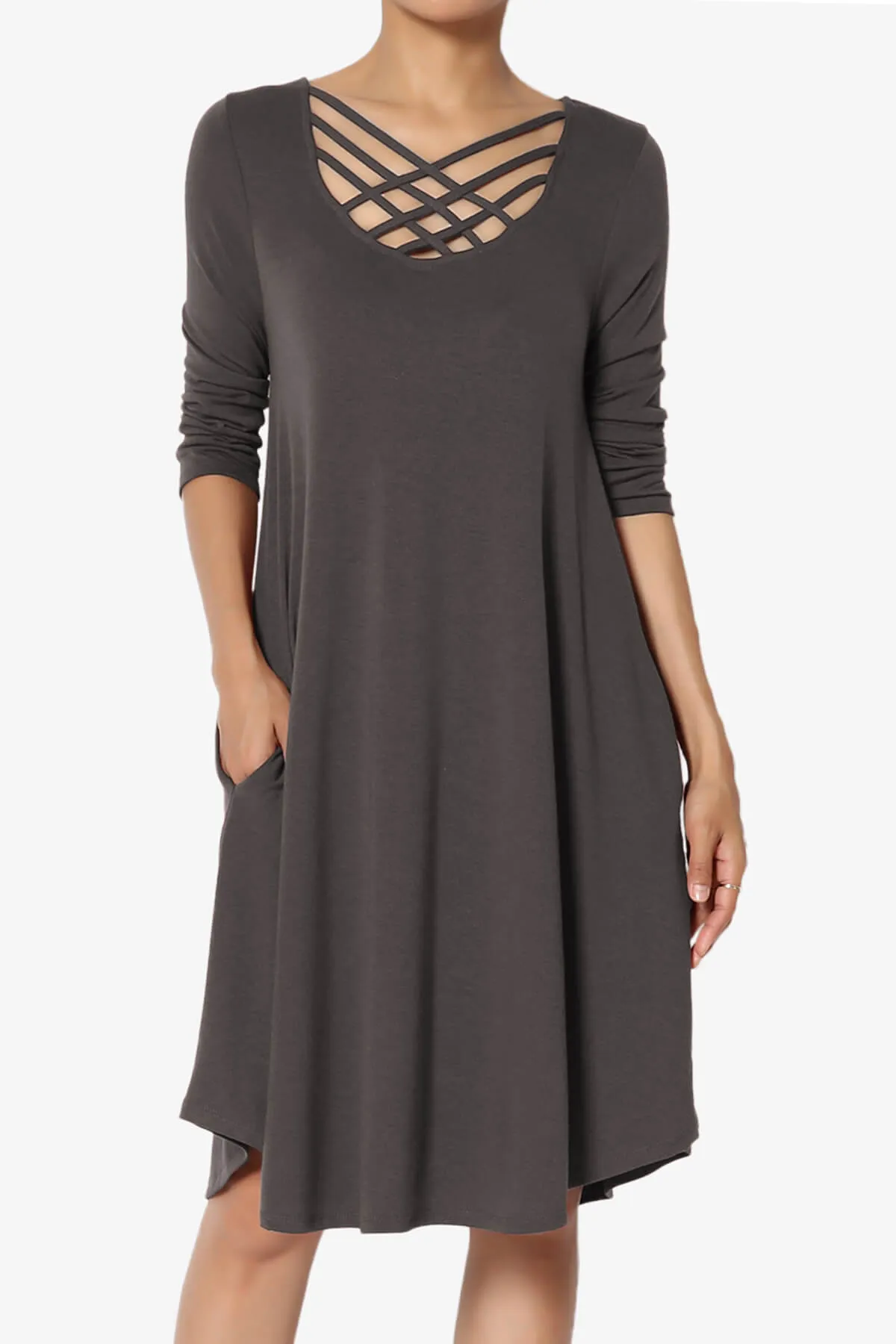 Ariella 3/4 Sleeve Strappy Scoop Neck Dress