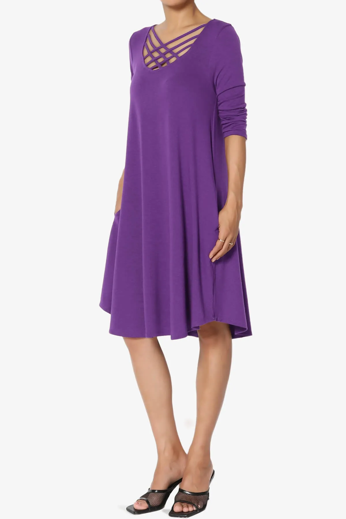 Ariella 3/4 Sleeve Strappy Scoop Neck Dress