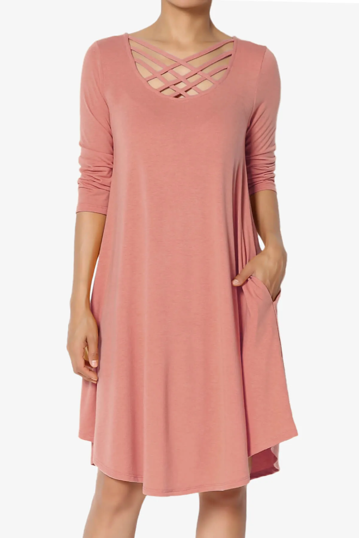 Ariella 3/4 Sleeve Strappy Scoop Neck Dress