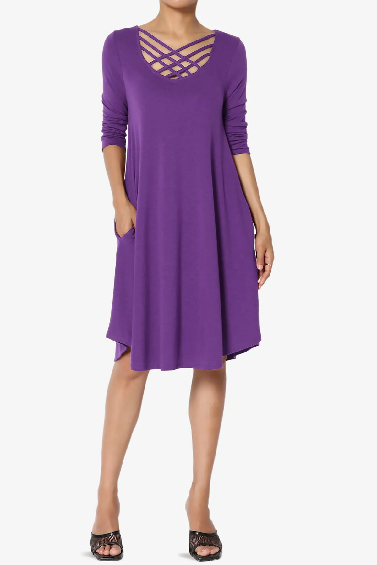 Ariella 3/4 Sleeve Strappy Scoop Neck Dress